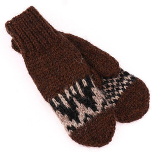 Handknit Wool Mittens - Brown