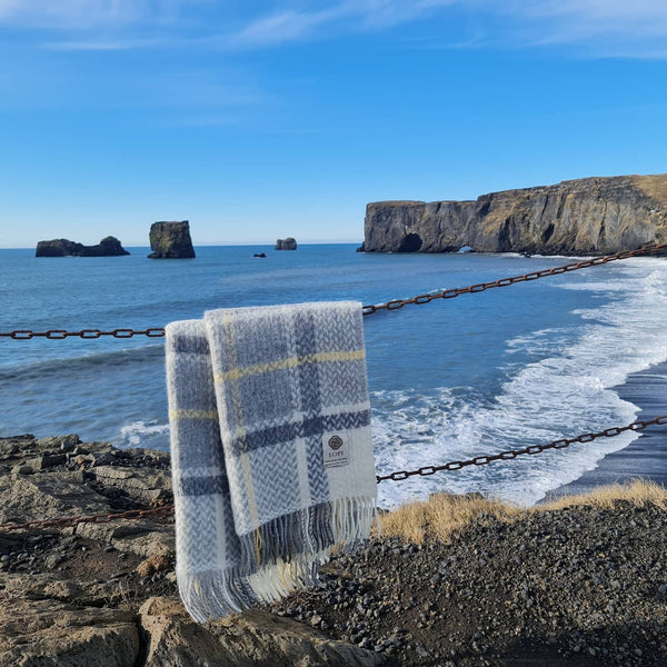 Wool blankets in Icelandic landscape