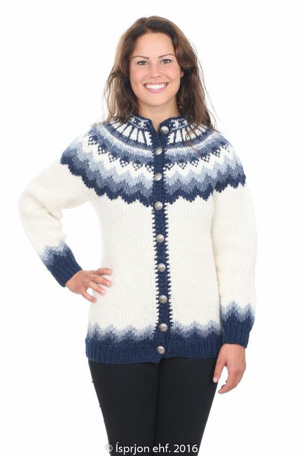 Icelandic Traditional Wool Cardigan for women with zipper and buttons in the front