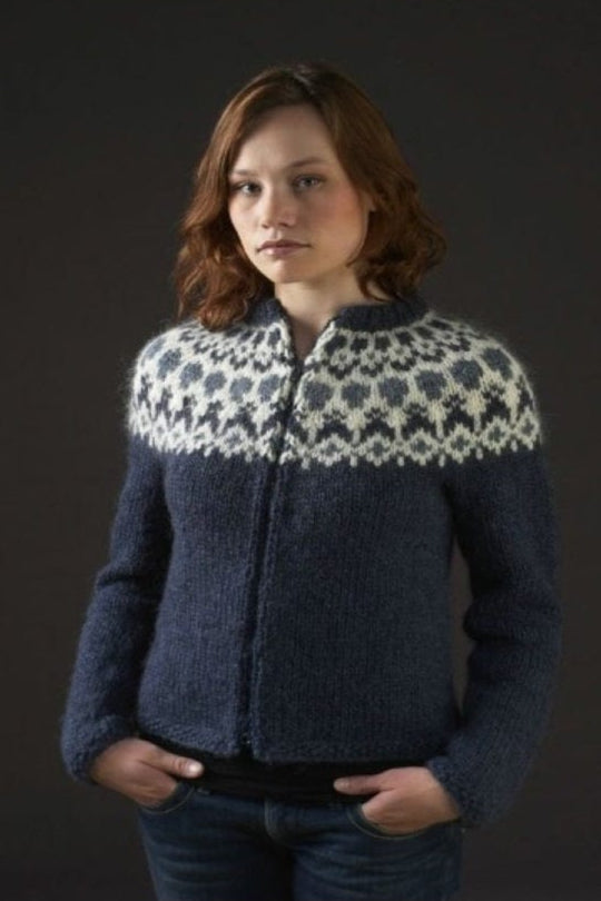Héla - Blue Wool cardigan with zipper - Knitting kit