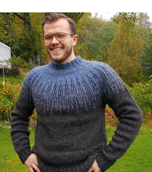 Arnar Icelandic sweater Black and Blue - Knitting Kit