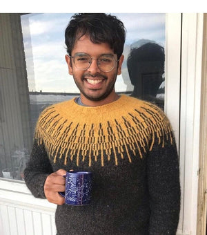 Arnar Icelandic sweater Black and Yellow - Knitting Kit