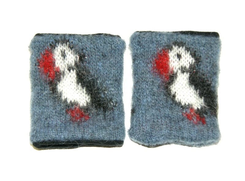 Woolen Wrist Warmers - Puffin pattern Beige - The Icelandic Store