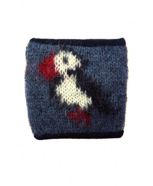 Woolen Wrist Warmers - Puffin pattern Blue