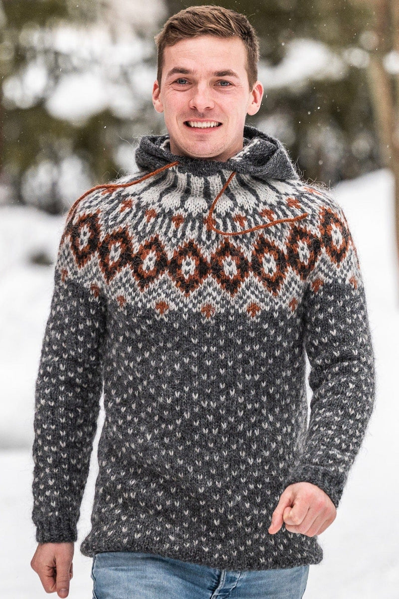 Börkur Dark Grey Sweater with Hood - Knitting Kit