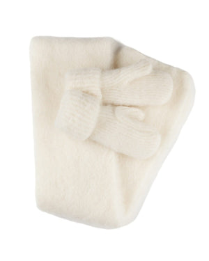 Brushed White Wool Mittens