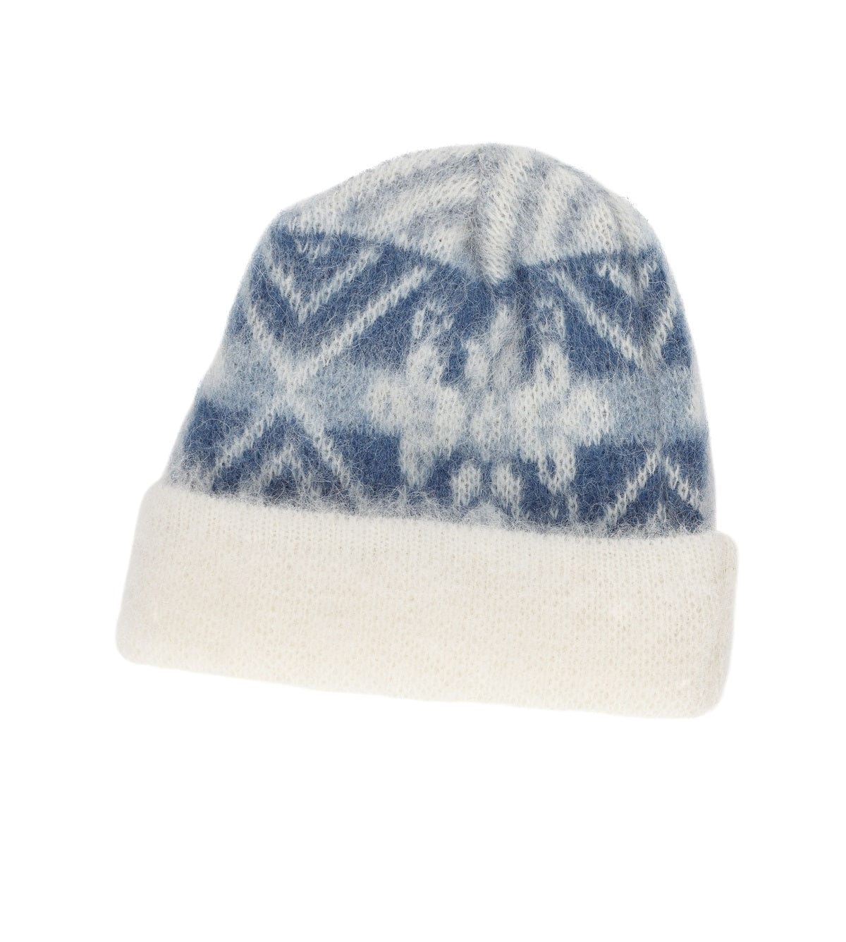 Brushed Wool Hat - 8-petalled rose pattern White / Blue - The Icelandic Store