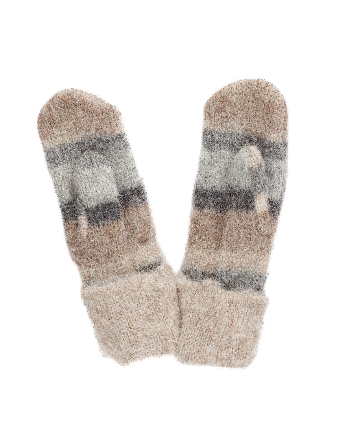Brushed wool mittens 8-petalled rose pattern - White / Beige / Grey - The Icelandic Store