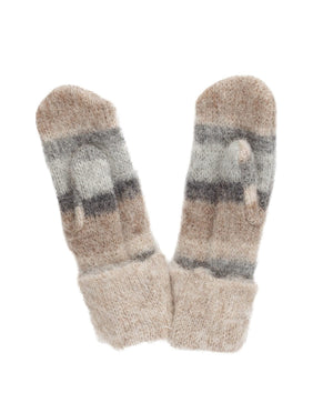 Brushed wool mittens 8-petalled rose pattern - White / Beige / Grey