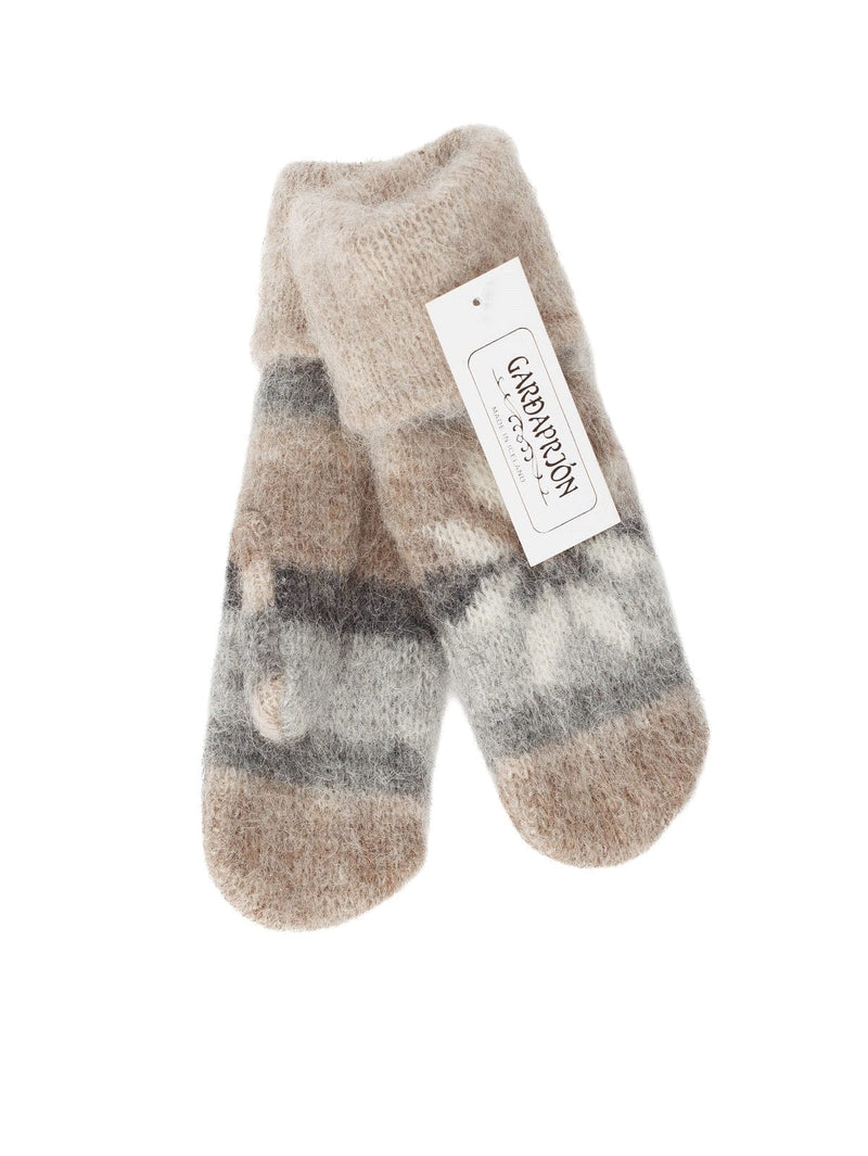 Brushed wool mittens 8-petalled rose pattern - White / Beige / Grey - The Icelandic Store