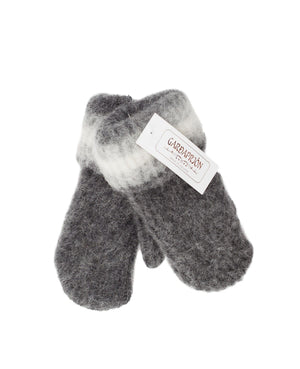 Brushed Icelandic Wool Mittens - Dark Grey and White
