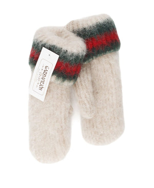 Brushed Wool Mittens - Beige and Red