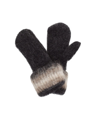 Brushed Wool Mittens - Black, Brown and White