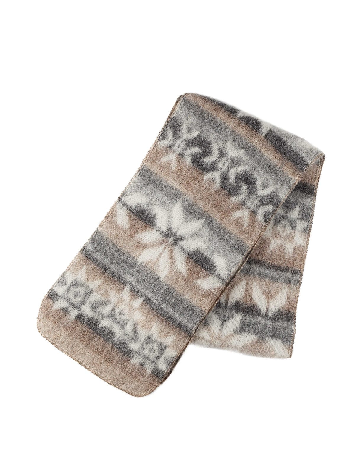 Brushed wool scarf 8-petalled rose pattern - Beige / White / Grey - The Icelandic Store