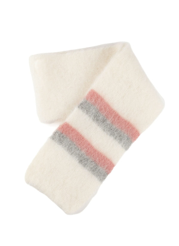 Brushed Wool - White scarf with pink and grey stripes - The Icelandic Store