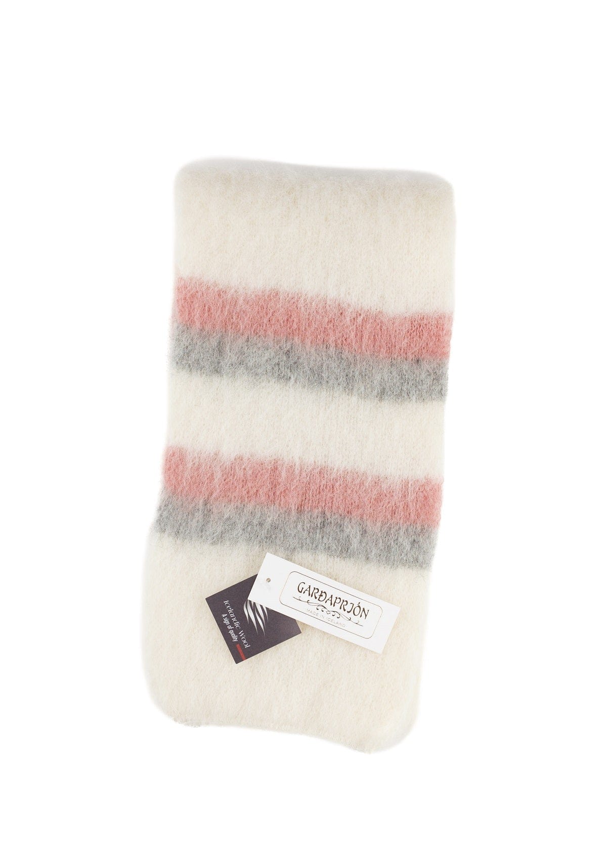 Brushed Wool - White scarf with pink and grey stripes - The Icelandic Store