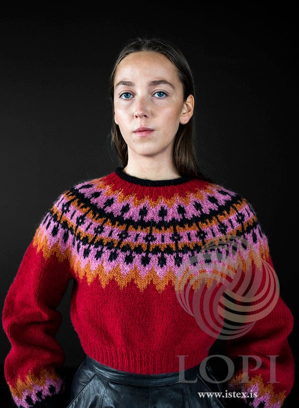 Kastali Lettlopi Short Crimson Red Wool Sweater - Knitting Kit