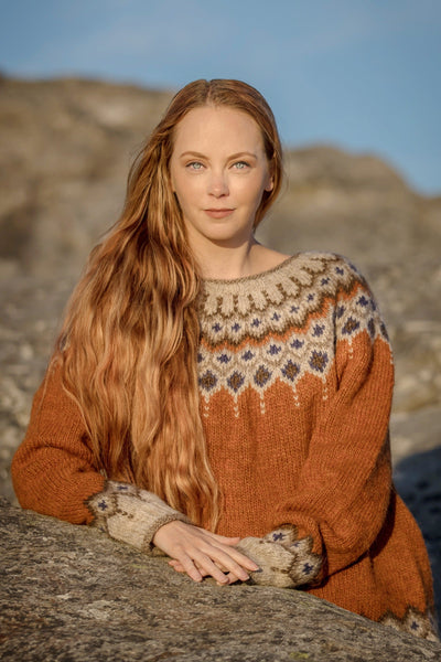 Icelandic Cecilia Apricot Wool Sweater - Knitting Kit- Lettlopi