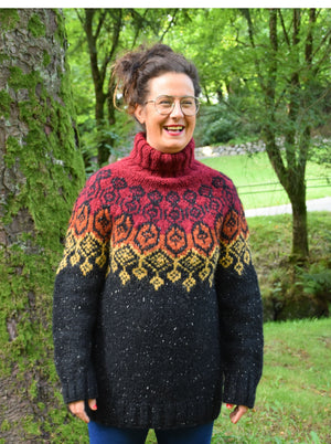 Elina Grande - Black, Red and Orange Alafosslopi Wool Sweater Knitting Kit
