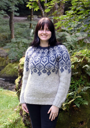 Elina Grande - Grey Tweed and Blue Alafosslopi Wool Sweater Knitting Kit