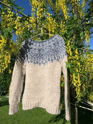 Elina - Ivory Beige & Blue Sweater Knitting Kit