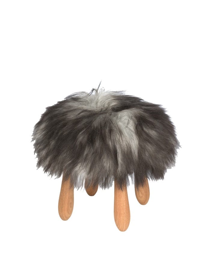 Fuzzy - Icelandic black sheepskin wool fur stool - The Icelandic Store