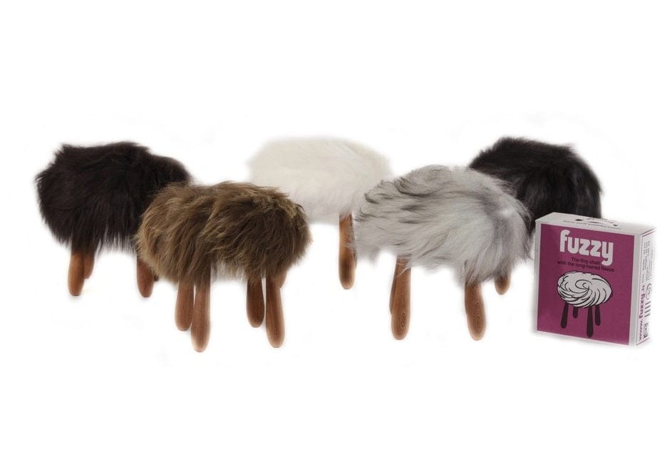 Fuzzy - Icelandic two colored sheepskin wool fur stool - The Icelandic Store