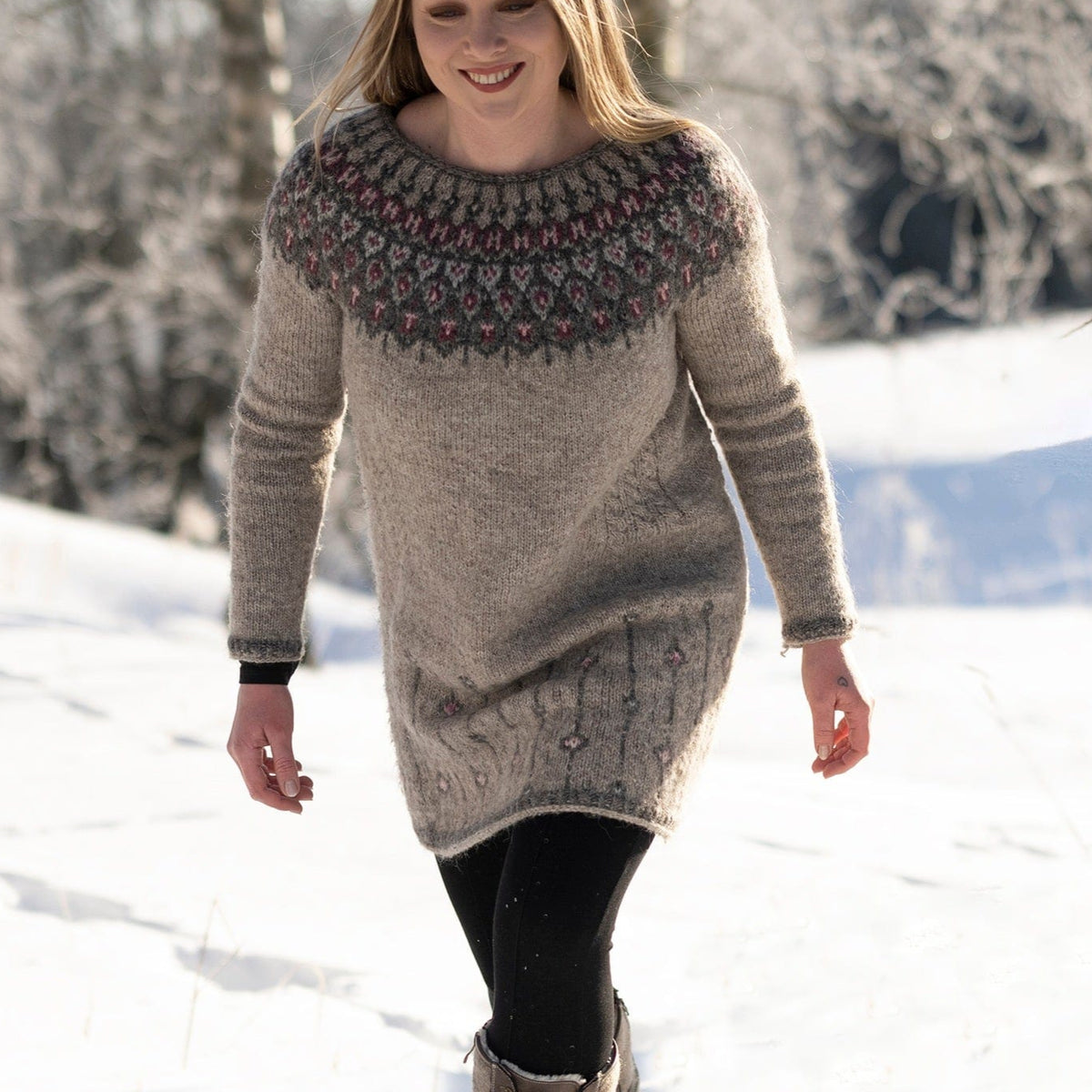 Crochet Women's Sweater Dress Knitting Pattern Icelandic Eli Navy Blue  Wool Sweater Knitting Kit- Lettlopi Knit Kit