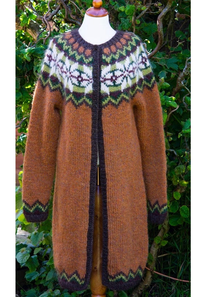 Hanne - Long Brownish Orange Cardigan Sweater Knitting Kit - The Icelandic Store