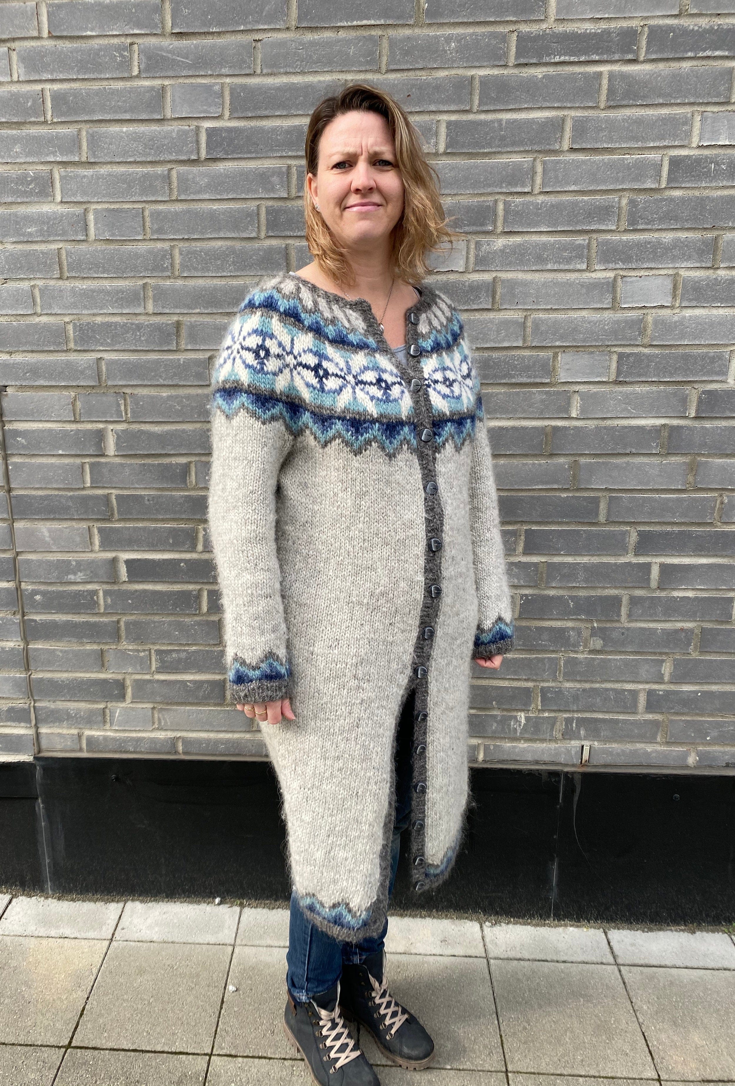 Hanne - Long Grey Wool Cardigan Sweater Knitting Kit - The Icelandic Store