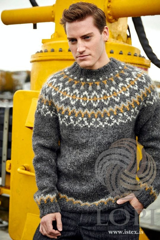 Hvammur Grey Icelandic Mens wool sweater - Knitting kit