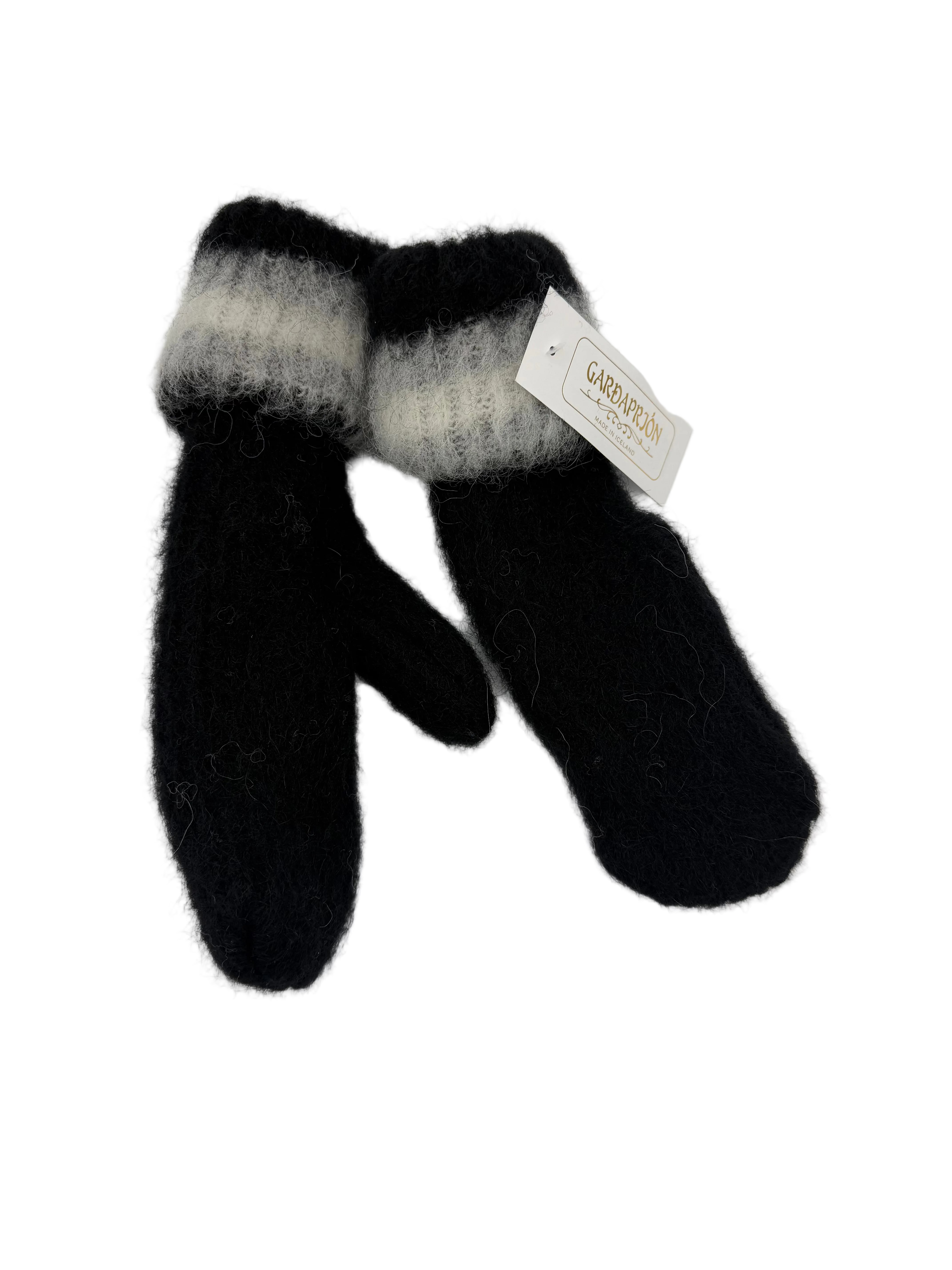 Brushed Wool Mittens - Charcoal with Grey and White stripes