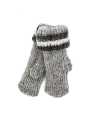 Brushed Icelandic Wool Mittens -  Light Grey / White / Black