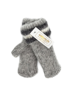Brushed Icelandic Wool Mittens -  Light Grey / White / Black
