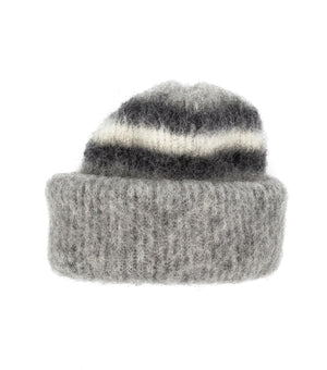 Brushed Icelandic Wool Mittens -  Light Grey / White / Black