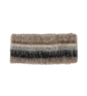 Pack of 4 Fluffy Striped Beige Wool Mittens, scarf, hat & headband