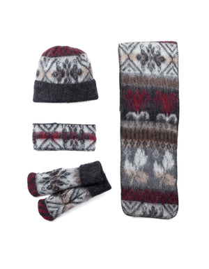 Pack of 4 Fluffy Frostrose Wool Mittens, scarf, hat & headband