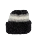 Brushed Black Wool Hat- White and Grey stripes