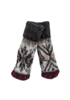 Brushed Black Wool Scarf with red and grey frost rose pattern