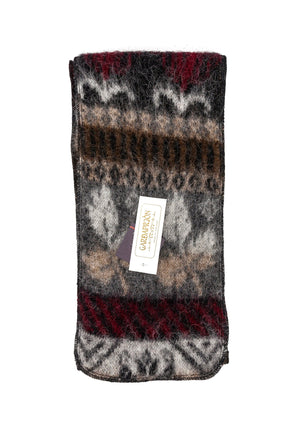 Brushed Black Wool Scarf with red and grey frost rose pattern
