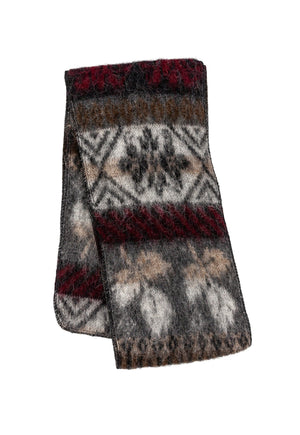 Brushed Black Wool Scarf with red and grey frost rose pattern