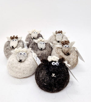 Icelandic Felted Wool Sheep Ornament - Grey