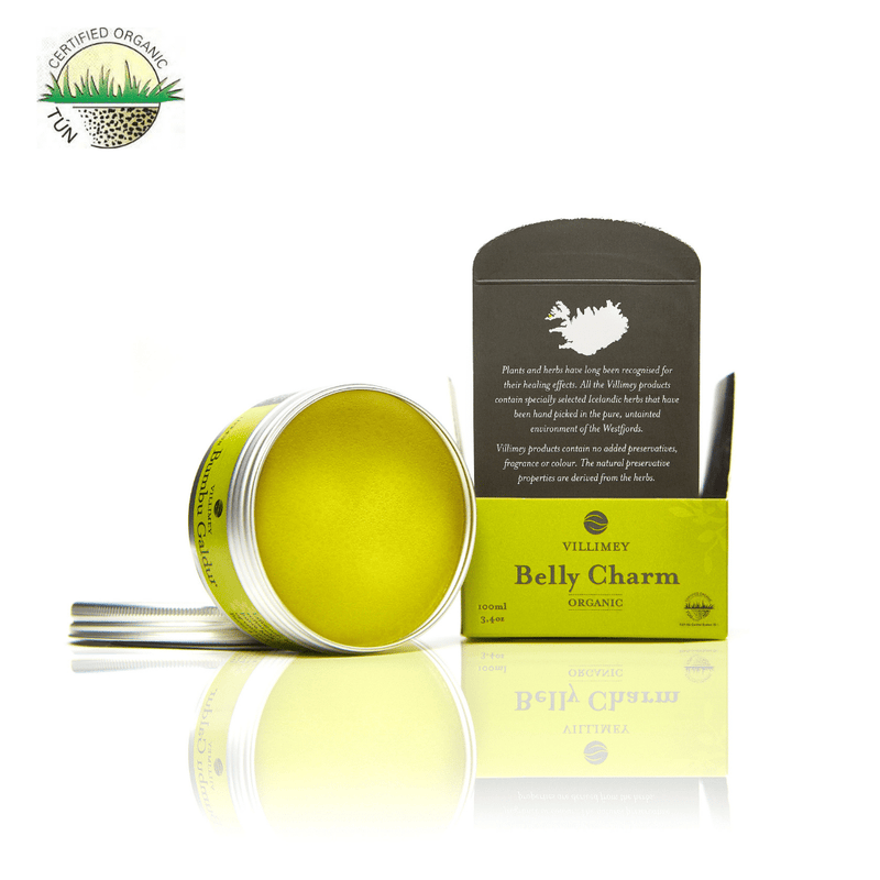Villimey Belly Charm herbal organic salve. Icelandic skincare products