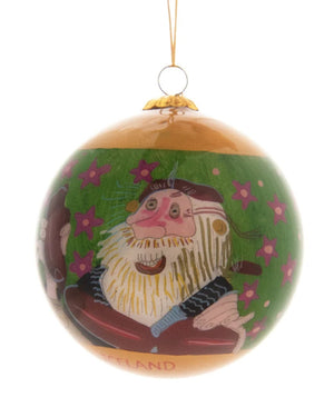 Handpainted Christmas Ball Ornament, Sausage Thief & Window Peeper