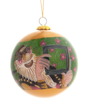 Handpainted Christmas Ball Ornament, Sausage Thief & Window Peeper