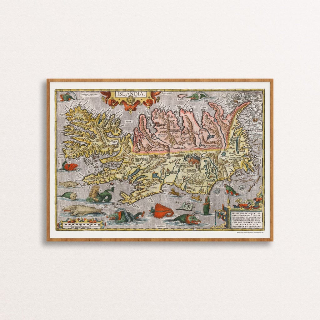 Islandia Iceland Antique Map wall Poster 1590. Abraham Ortelius.
