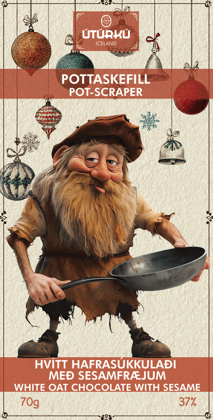 POTTASLEIKIR - WHITE OAT CHOCOLATE 37% WITH BLACK SEASAME SEEDS