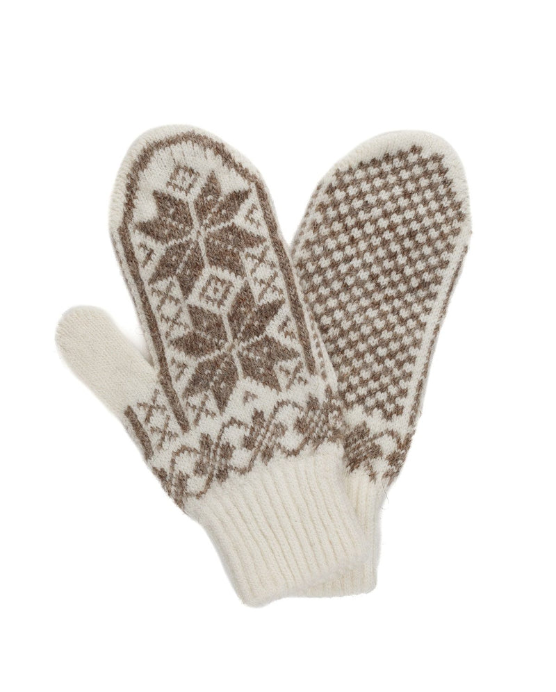 Héla wool mittens – Scandinavian pattern - White and beige - The Icelandic Store