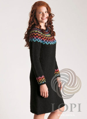Chain black & white sweater dress - Lettlopi Knitting Kit