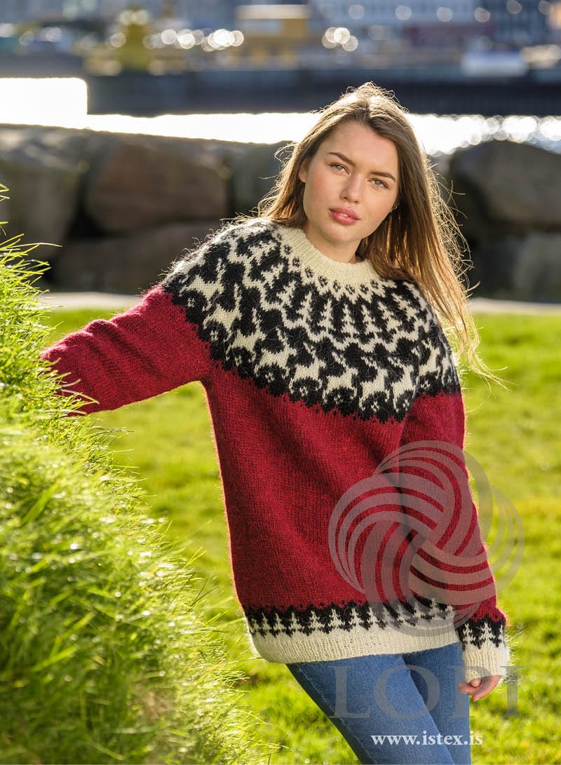Icelandic Christmas Sweater, Red Mohair Hand Knitted Pullover T414